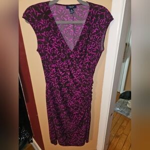Chaps Woman’s Black/Purple Faux Criss Cross Wrap Front Dress Size M
